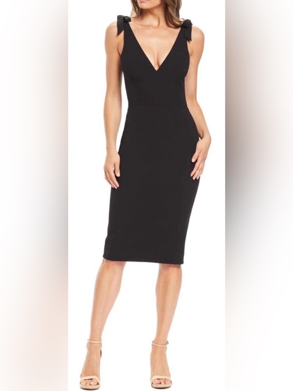 Dress the Population V Neck Sleeveless Lita
Tie Shoulder Sheath Dress Black - M